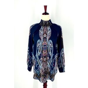 CHICOS - Paisley Nouveau Smocked Mock-Neck Top -  XS